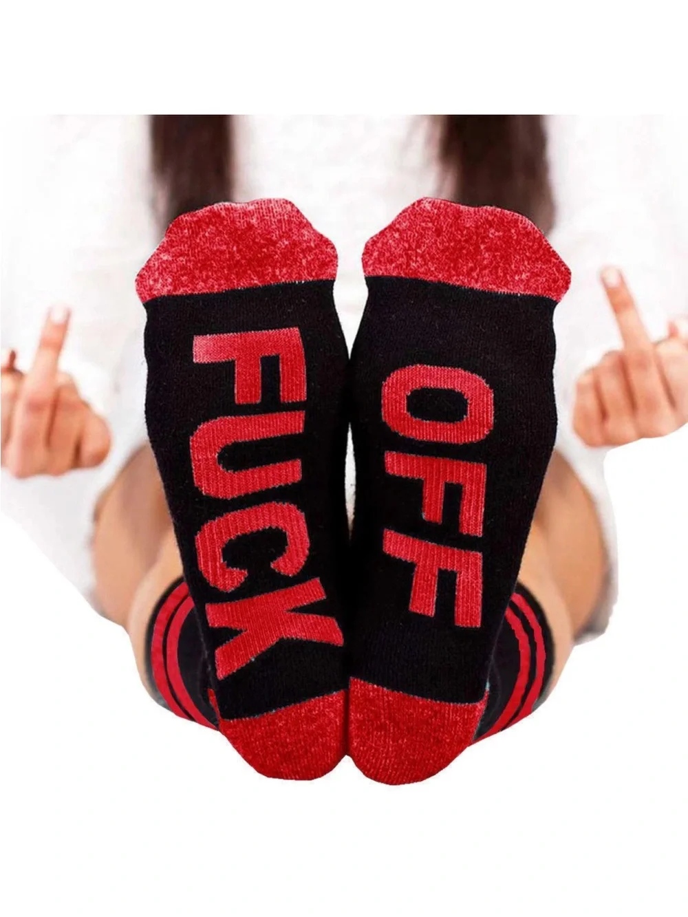 🪷 Set of 2 Bold Black Graphic 'F*ck Off' Crew Socks: Blue & Red